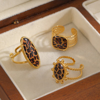 Bague ouverte en acier inoxydable plaqué or 18 carats avec motif léopard et pierre naturelle pour femme – Bijou tendance, cadeau idéal – Nouvelle collection RH