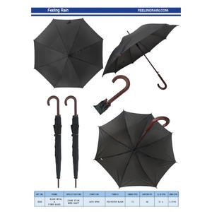 Wholesale Long Stick Umbrella with Steel Frame Polyester <b>Canopy</b> 8 Ribs Black Feeling <b>Rain</b> Model FR-805E for Adults - Product Image 3
