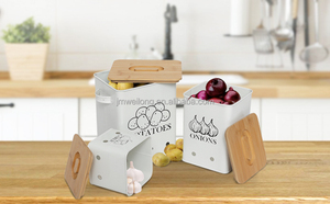 Customized Galvanized Metal Kitchen vegetable Storage Box <strong>Potato</strong> Onion Garlic Storage Bin <strong>Container</strong> with Bamboo Lid - Product Image 6