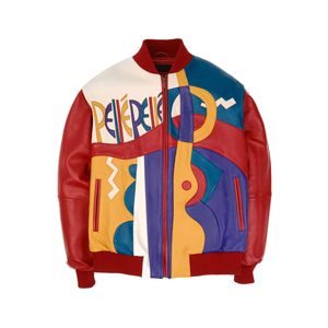 Chaqueta Bomber de Cuero Genuino para Hombre, Ecológica, Resistente al Viento, Transpirable, con Bloques de Color, Cuello Alto, Cierre de Cremallera Frontal, Estilo Casual y Elegante - Product Image 1