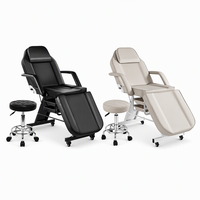 Fauteuil de massage et de beauté luxueux noir et blanc à jambes réglables, pliable, pour tatouage, coiffure, thérapie faciale et extensions de cils, économique