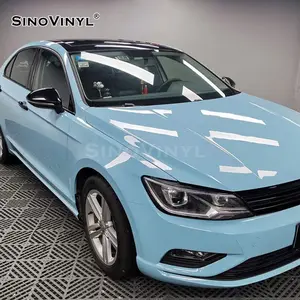 SINOVINYL Double-Casting Super Gloss Crystal Blue Color PET Liner Vinyl Car Wrap Film, High Polymeric with Air-Release