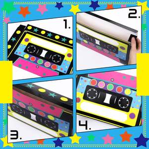 กล่องใส่ของชำร่วยสำหรับปาร์ตี้80S 90s กล่องเก็บของขนาดใหญ่สำหรับปาร์ตี้ย้อนยุค1980S 1990S อุปกรณ์ปาร์ตี้วันเกิดนีออน<span class=keywords><strong>เพลง</strong></span> - Product Image 4