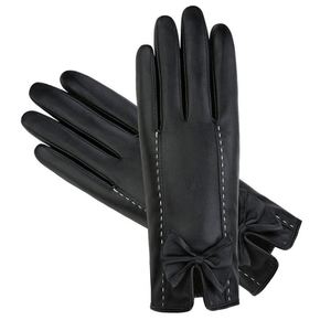 Guantes de cuero cómodos de oveja auténtica con puños tejidos a la moda para mujer - Product Image 3