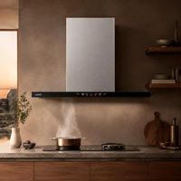 Hotte aspirante murale en acier inoxydable à commande gestuelle avec nettoyage automatique et écran TFT pour cuisine moderne