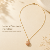 Collier pendentif en pierre de soleil naturelle enroulée sur fil, chaîne en acier inoxydable, bijoux or et argent, cadeau