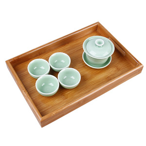 Plateau à thé en bambou plat à deux poignées, nouveau style chinois, pour la maison, l'hôtel, le restaurant, plateaux de service - Product Image 5
