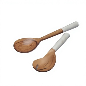 Wood Salad Servers Set with Marble Handles Eco-Friendly Dishwasher <b>Safe</b> Kitchen Serving <b>Tools</b> - Product Image 1