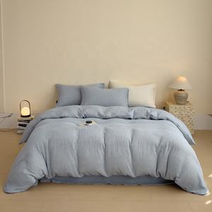 Ensemble de linge de lit de luxe léger, couleur unie, motif à volants, 4 en 1, housse de <span class=keywords><strong>couette</strong></span>, drap plat, taies d'oreiller - Product Image 1