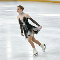 Robe de patinage artistique à col montant et manches longues, dégradé noir-gris, en maille, pour enfants et adultes, pour compétition et spectacle sur glace