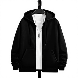 Sudadera con Capucha y Cierre para Hombre, Corte Regular, Color Sólido, Algodón French Terry, Informal, para Otoño, con Bolsillo, Manga Larga - Product Image 3