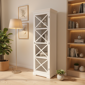 Moderna Librería Alta de Madera Maciza con <span class=keywords><strong>3</strong></span> Estantes, Ahorra Espacio, Color Blanco - Product Image 1