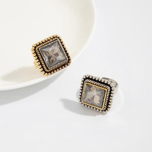 Cincin Batu Permata Akrilik Geometri Vintage yang Dapat Disesuaikan untuk Wanita, Cincin Jari Harian Bertumpuk untuk Wanita, Aksesoris Perhiasan Fashion - Product Image 5