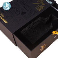 Boîte à vin personnalisée de luxe en or noir JS pour boissons alcoolisées de luxe, boissons énergisantes, sodas avec emballage de tiroir en papier, logo