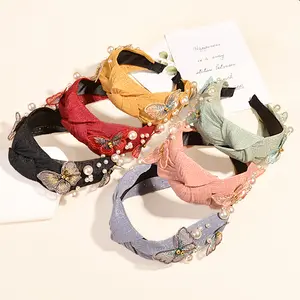 Go Party women fashion luxury headbands 2024 spring butterfly pearl bow knot headband