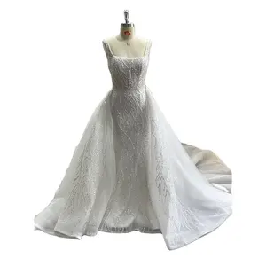 Abito da sposa di lusso con paillettes Glitter da sposa di fabbrica Vestido De Novia abiti da sposa a sirena in pizzo con perline pesanti con treno staccabile