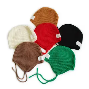 Sıcak satış Trend boş örme kazak çocuklar kasketleri yeni daha renk yürümeye başlayan sıcak kulaklıklar şapka bere tedarikçisi kış çocuk şapka