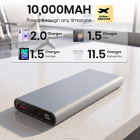 Batterie externe 10000mAh Type C PD à charge rapide, 3 ports, écran LED, corps en alliage d'aluminium pour smartphone, tablette, batterie externe portable