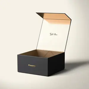 Caja de regalo magnética de lujo, negra, corrugada, personalizada, para ropa, ropa