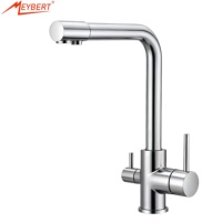 Robinet de cuisine en laiton massif avec filtre à eau potable, double poignée, chromé, à poser sur le plan, eau chaude et froide