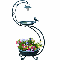 Lanterne solaire en fer, mangeoire et bain pour oiseaux avec pot de fleurs, support en forme de feuille et de branche pour la décoration de jardin extérieur