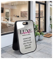Panneau de trottoir personnalisé pour annonces commerciales, en acrylique miroir résistant aux intempéries, avec logo, pour magasin, type sandwich board