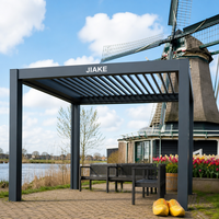 Pergola en aluminium Jiake 6063-T5 avec toit à lames motorisées pour terrasse, patio, gazebo, pavillon extérieur, style moulin à vent hollandais