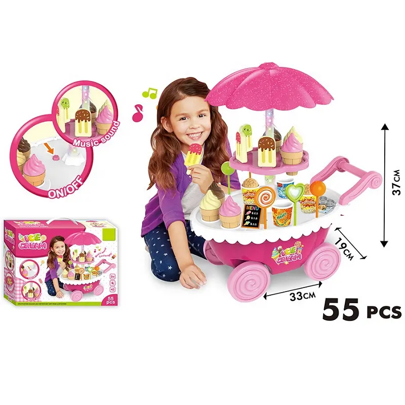 Best selling educational kitchen toys role pretend play for children girl kids set with ice cream trolley