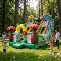 Structure gonflable à thème insectes forestiers avec double toboggan, aire de jeux d'aventure naturelle pour enfants, multicolore, pour fêtes