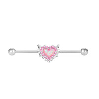 CRYSPURE Cadeau pour enfants Nouvelle tendance Piercing de nombril en acier inoxydable anti-allergie avec opale imitée en forme de cœur et d'aile