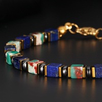 Pulsera de cuentas geométricas TeoWaki con lapislázuli natural y piedra imperial verde oscuro, joyería de piedra bicolor para adultos