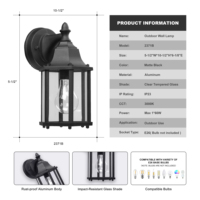 Lampe murale extérieure vintage avec protection IP23, en aluminium noir et verre transparent, base de lampe E26, pour cour, lampe murale extérieure