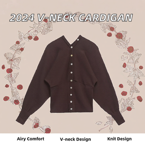 KAR&OT ZA 2024 Autunno Nuovo <span class=keywords><strong>Cardigan</strong></span> da Donna Vintage alla Moda Slim Fit con Orlo a V Maniche Lunghe con Bottoni in Maglia 8082100 - Product Image 2