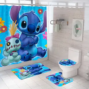 Cartoon Douchegordijn Set, Gerecycled 3d Badkamer Sets Douchegordijn Set 4 Stuks/