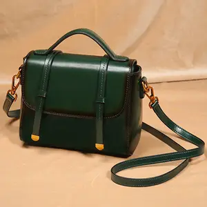 Bolso de mano de estilo europeo para mujer, bolsos cruzados de cuero genuino 2024 para mujer, bolsos Vintage para mujer