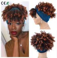 Perruques bandeau 100% cheveux humains, bouclées crépues avec foulard, perruque afro courte bouclée naturelle entièrement fabriquée à la machine pour femme
