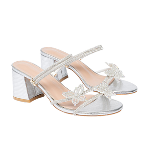 Nuevas Sandalias de Tacón Grueso con Punta Abierta, Lazo y Pedrería para Mujer, con Tiras Finas y Plantilla de Goma - Product Image 1