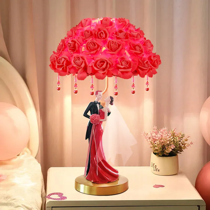 Contemporary Wedding Table Lamp Personalized and Creative Rose Living Room Bedroom Bedhead Decorative Lamp