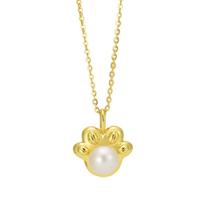 Hot-Selling Wholesale S925 Sterling <b>Silver</b> Round Freshwater Pearl Cat's Paw <b>Necklace</b> – Fashionable Women's Jewelry - Product Image 1
