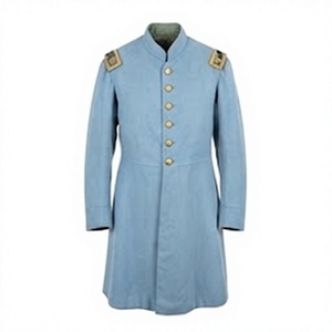 Manteau long en laine bleu clair pour homme, style uniforme d'extérieur, col montant, bouton unique, coupe historique - Product Image 1