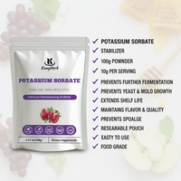 Sorbate de potassium en poudre à haute stabilité 99% de qualité industrielle pour usage conservateur, adapté aux boissons protéinées, confitures et vins