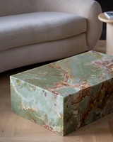Ensemble de table de salon rectangulaire, table basse en onyx vert