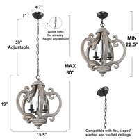 Lustre en bois rétro réglable nouveau pour Amazon petite suspension transfrontalière avec base de chandelier pour salon cuisine