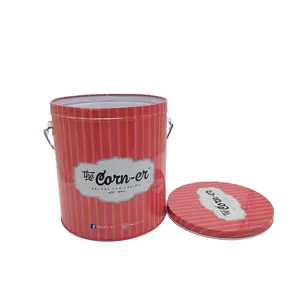 Round Shaped Tins Metal Can Popcorn Packaging 1 Gallon Customized Tin Can Big Popcorn Bucket