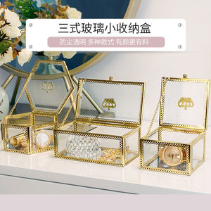 صندوق مجوهرات فاخر من الزجاج والأكريليك، منظم للأساور والقلائد والخواتم، صندوق تخزين مجوهرات جديد ذهبي معدني - Product Image 4