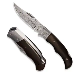 Hand Tools Small Rosette Damascus Hunting Folding Pocket Knife With Sandalwood Handle