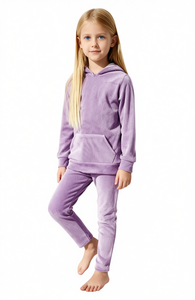 Tuta in Pile per Ragazze con Cappuccio, Maniche Lunghe, Tinta Unita, Abbigliamento Casual Invernale con Tasche Laterali, Vestibilità Regolare, 100% Poliestere - Product Image 1