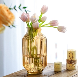 Contemporary Vintage Embossed Large Crystal Hydroponic Tabletop <b>Vase</b> for Flower Arrangement and Anniversary <b>Decor</b> - Product Image 1