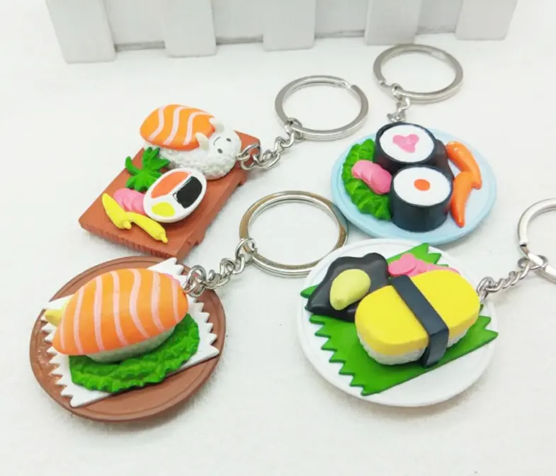 Japanse Keuken Sleutelhanger Pvc Voedsel Zalm Hanger Rubber Sushi Sleutelhanger