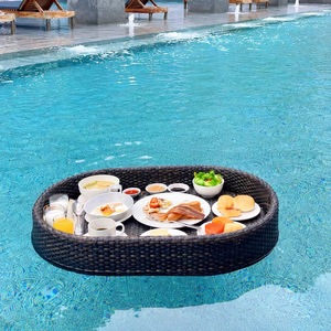 PE Rattan Basket Hotel Swimming Pool <b>Floating</b> Tray for Breakfast Afternoon Tea Water Serving Plate Storage Tray for Hotel Villa - Product Image 3